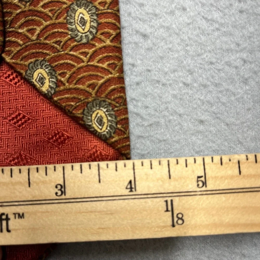 Joseph Abboud Men Silk Tie Rust Gold Geometric Medallion Made in USA 4 Inch Wide